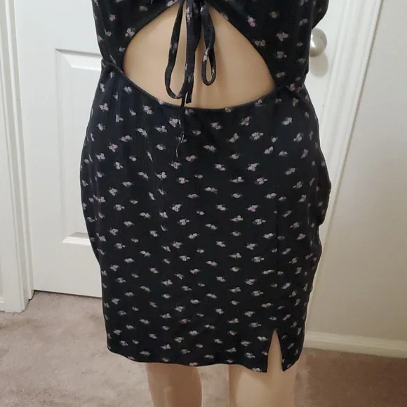 Hesperus L cutout stomach ribbed mini dress thigh slit lilac floating flowers - Picture 3 of 8